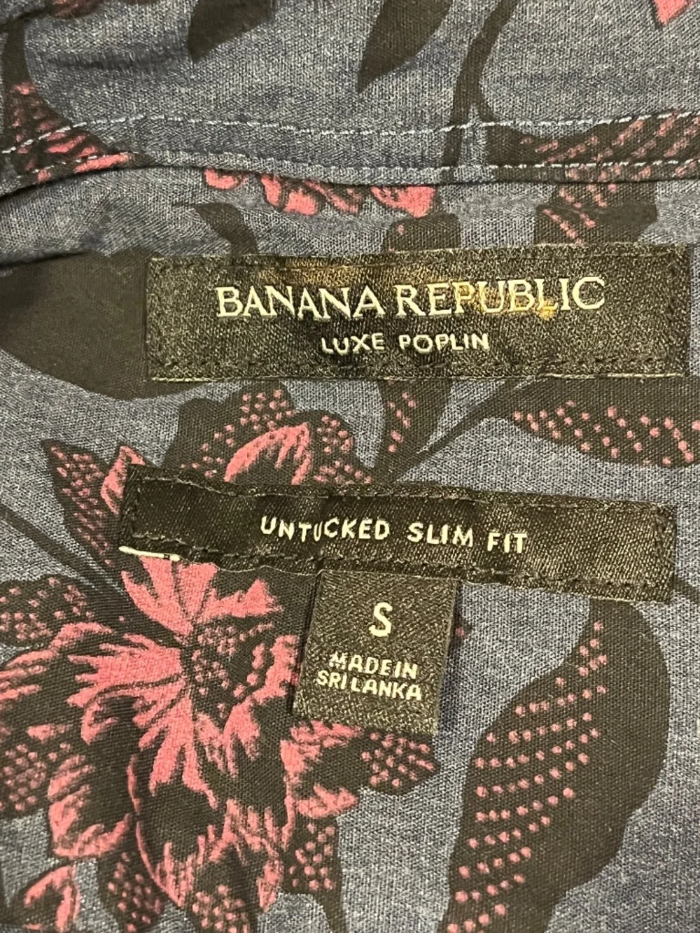 NWT Men’s Banana Republic Dark Blue Floral Print Organic Cotton Button Down S